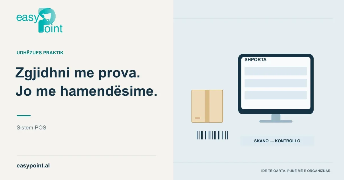 Skaner, artikull dhe terminal POS pranë një liste krahasimi.